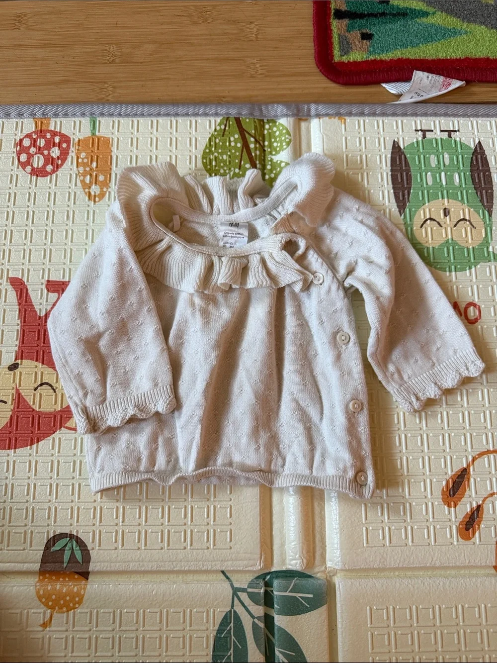 Cream Knit Baby Two-Piece knit Set - Ruffled Collar